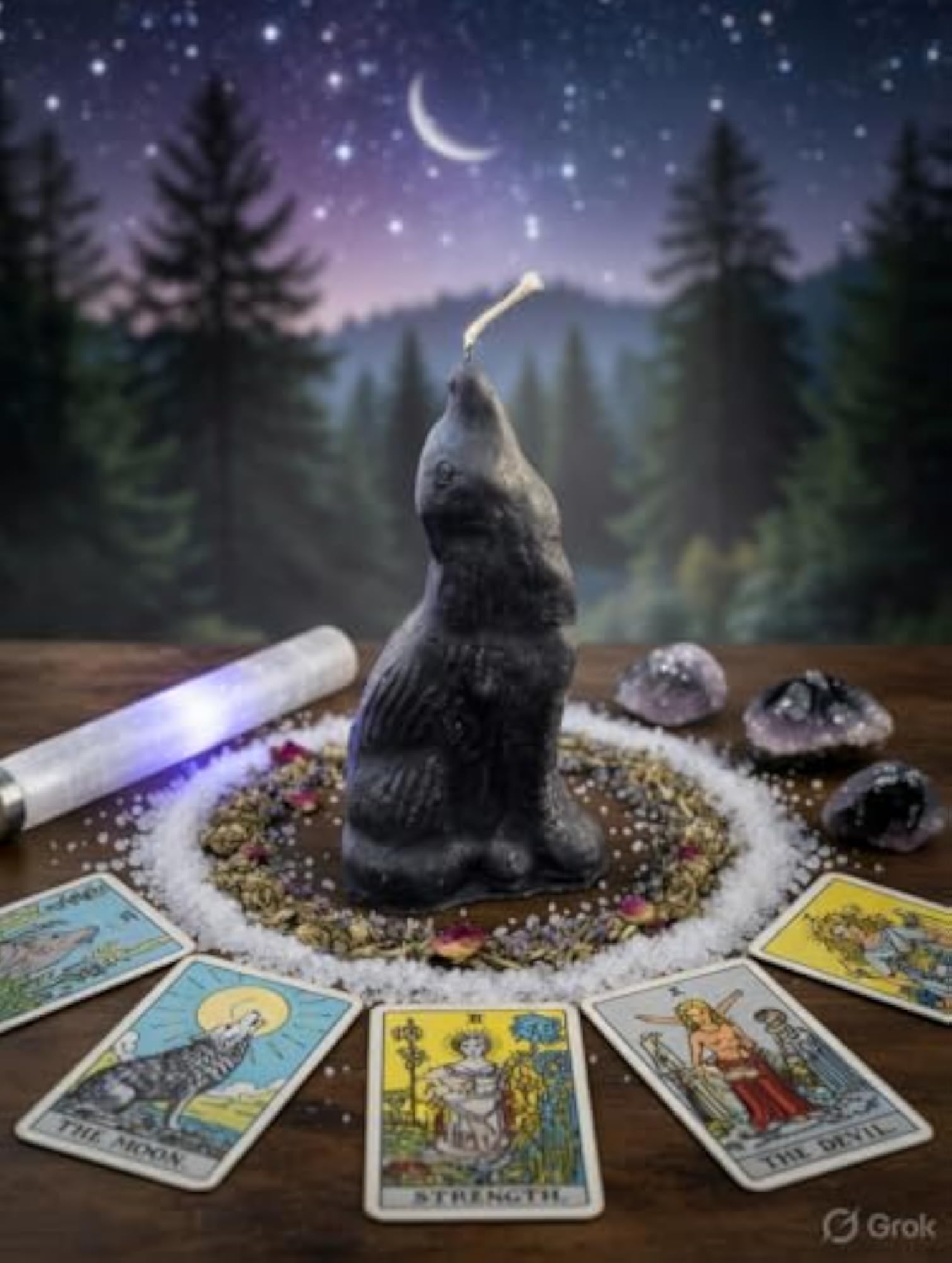 Unscented Black Wolf Candle for Ritual & Spell Work